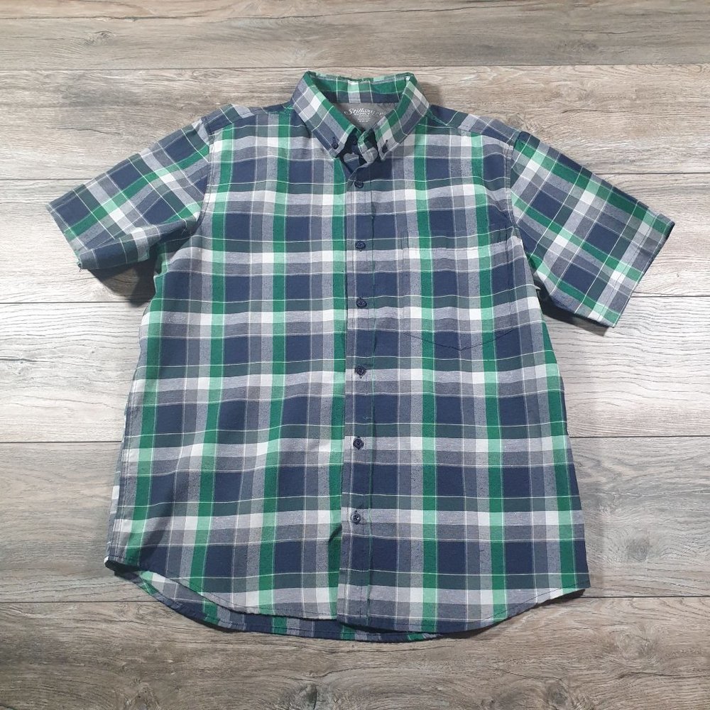 Stillwater Supply Men Medium Short Sleeve Button Shirt Blue Green Casual Outdoor